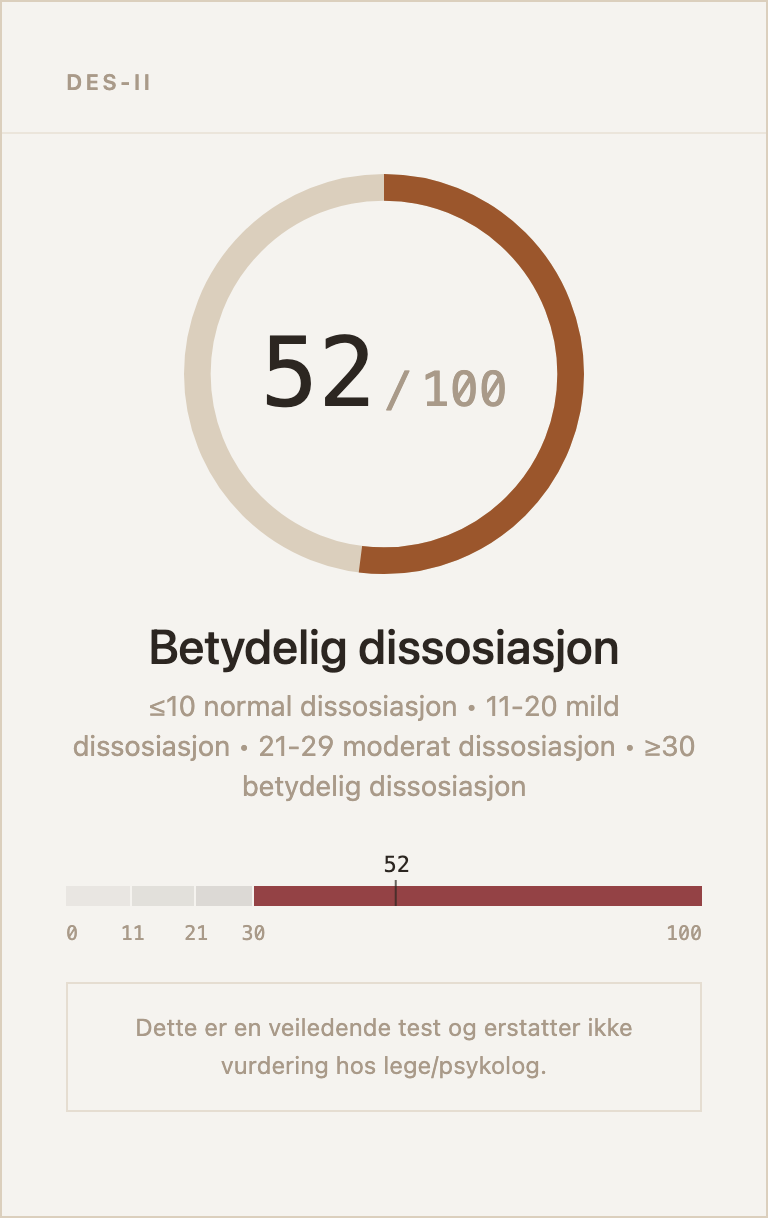 Eksempel på resultatkort for DES-II