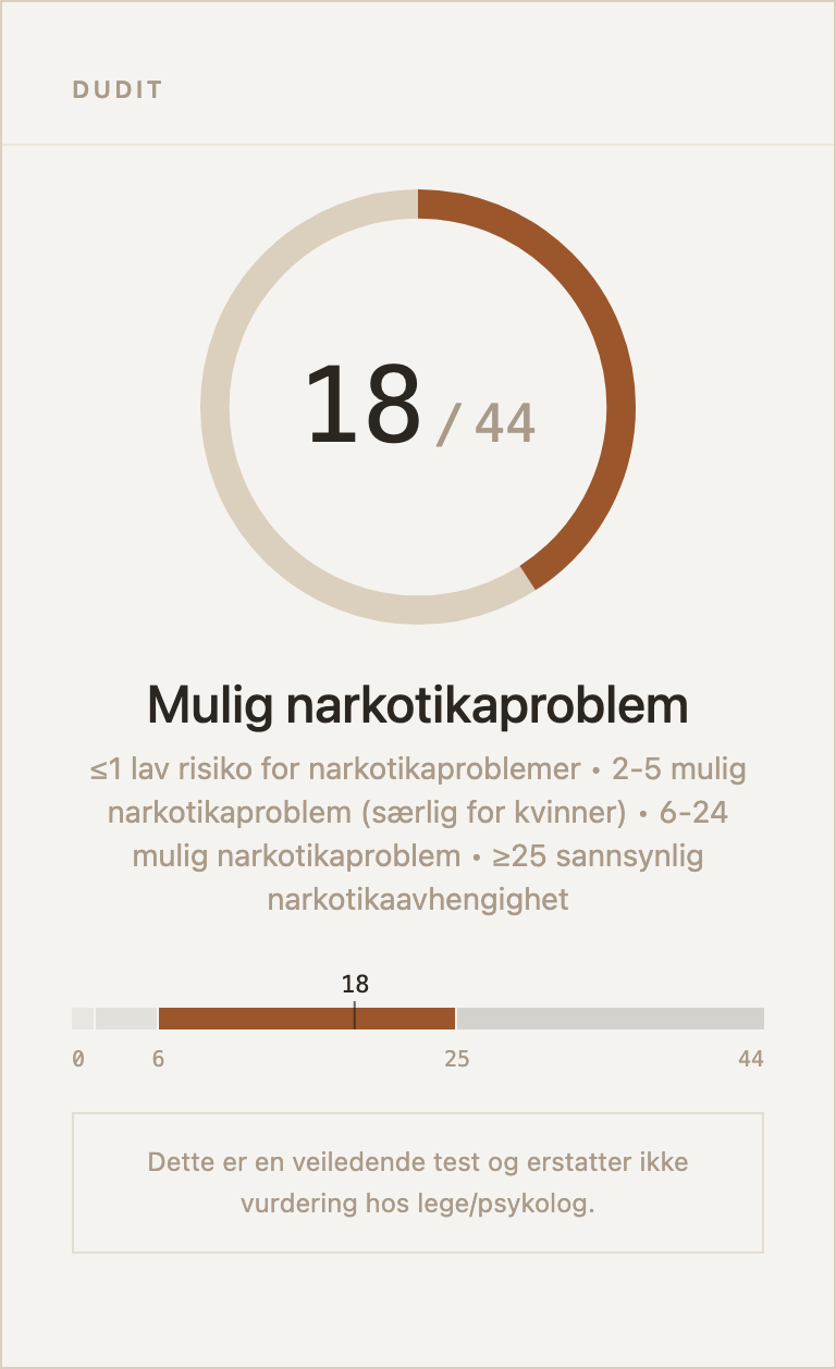Eksempel på resultatkort for DUDIT