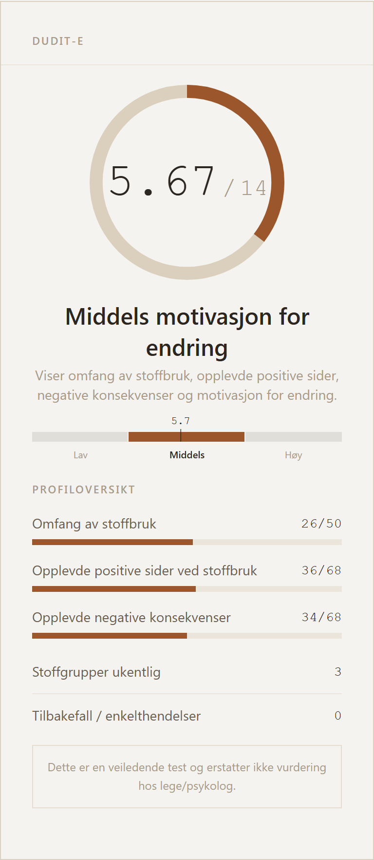 Eksempel på resultatkort for DUDIT-E