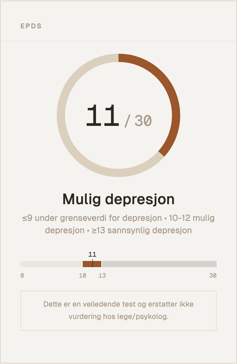 Eksempel på resultatkort for EPDS