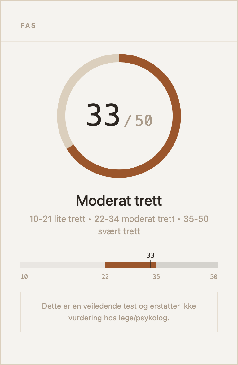 Eksempel på resultatkort for FAS