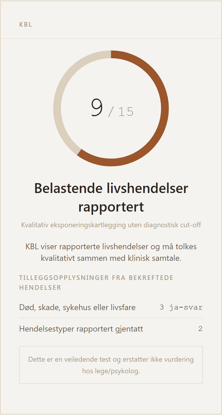 Eksempel på resultatkort for KBL