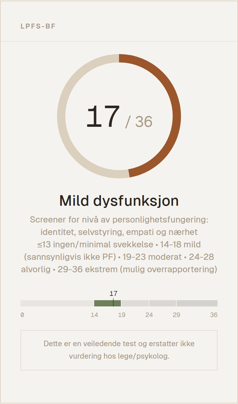 Eksempel på resultatkort for LPFS-BF