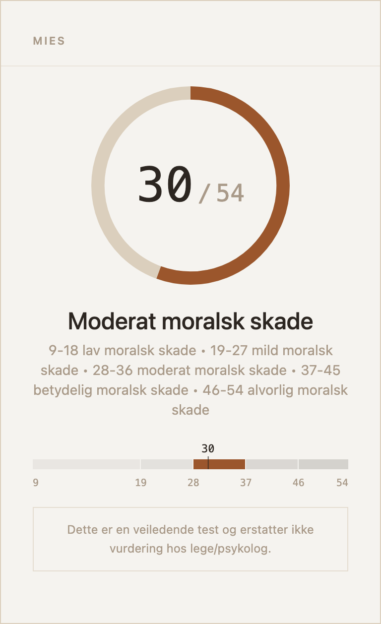 Eksempel på resultatkort for MIES