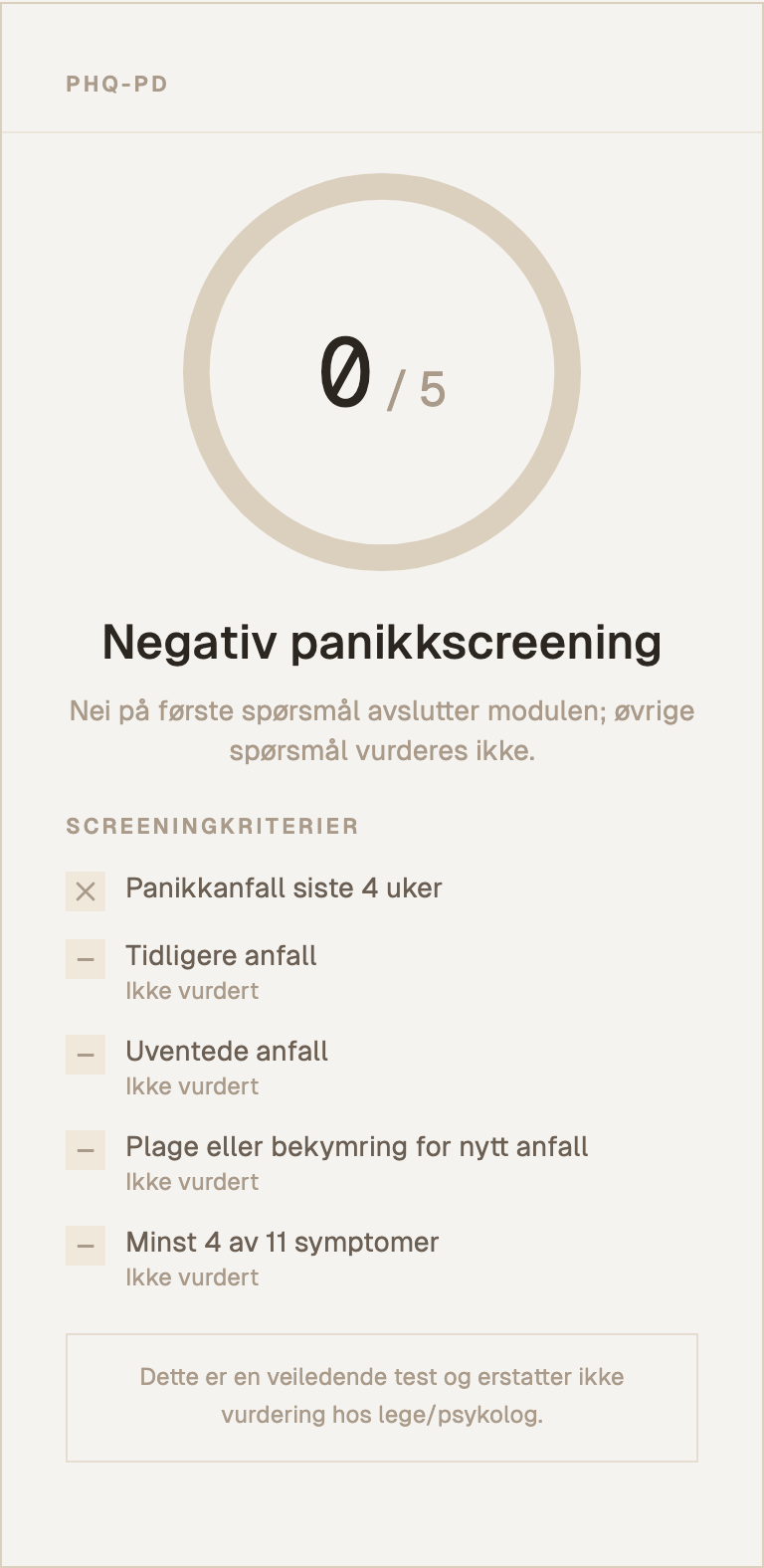 Eksempel på resultatkort for PHQ-PD