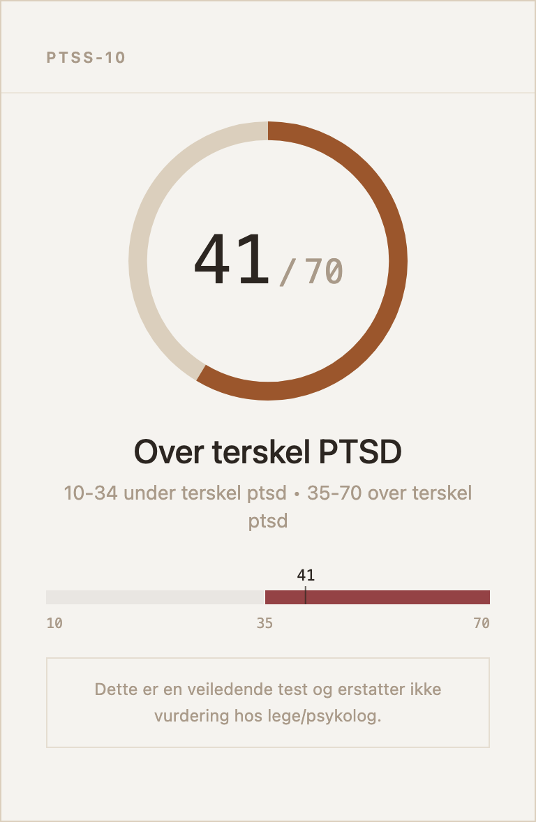 Eksempel på resultatkort for PTSS-10