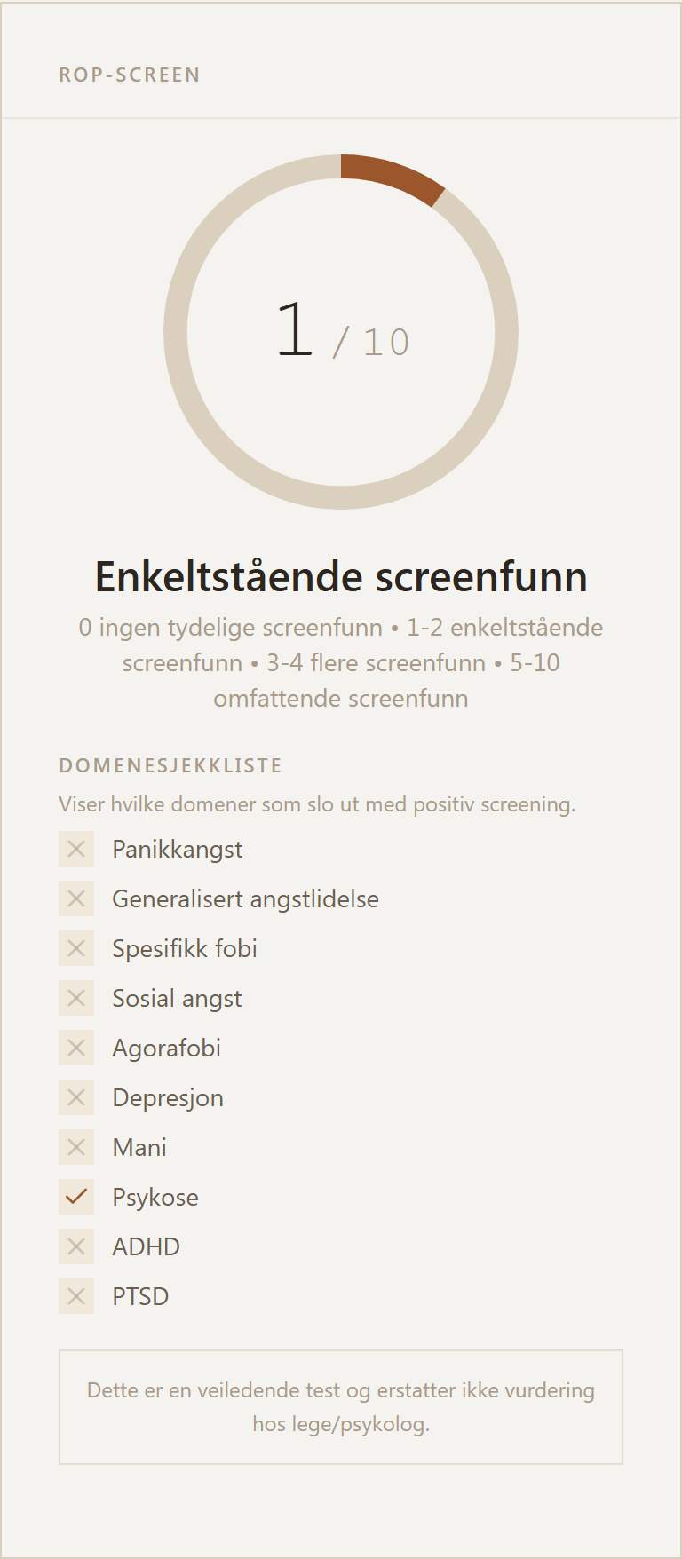 Eksempel på resultatkort for ROP-screen
