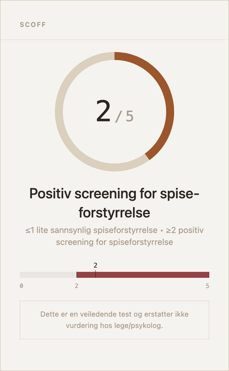 Eksempel på resultatkort for SCOFF