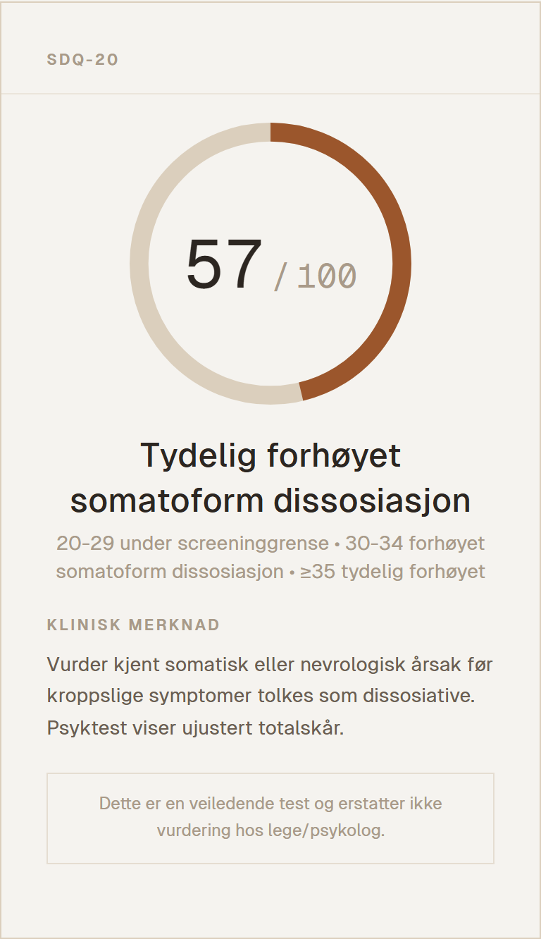 Eksempel på resultatkort for SDQ-20