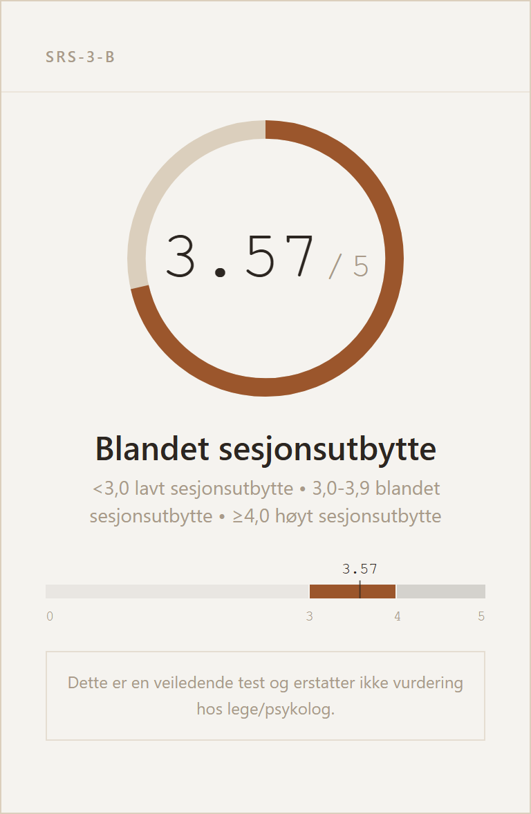 Eksempel på resultatkort for SRS-3-B